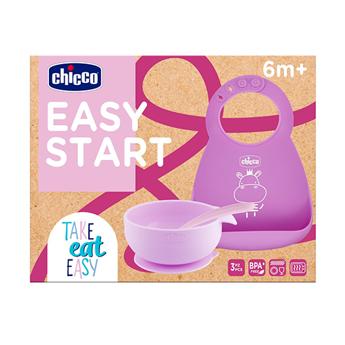 Chicco Set Pappa Easy Start in Silicone 6m+ Rosa